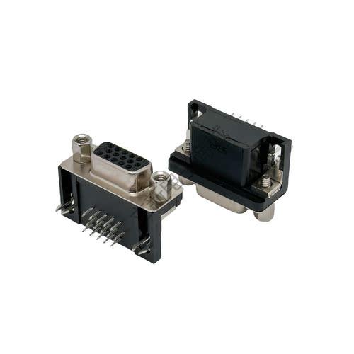 DB9弯针母头 VGA插座母座三排15Pin 90度弯针串口插板式