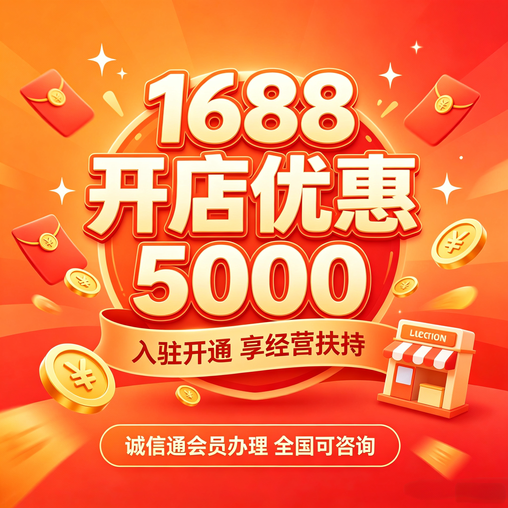 1688诚信通会员开通店铺优惠平面广告设计