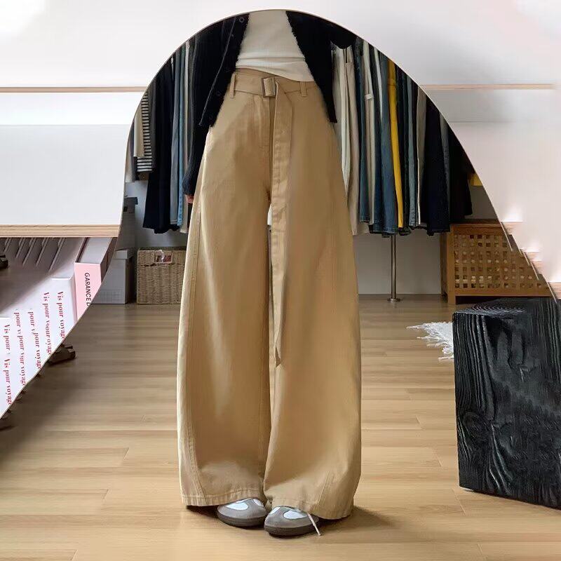 美式复古高腰阔腿牛仔裤女春夏新款宽松显瘦设计感垂感直筒拖地裤