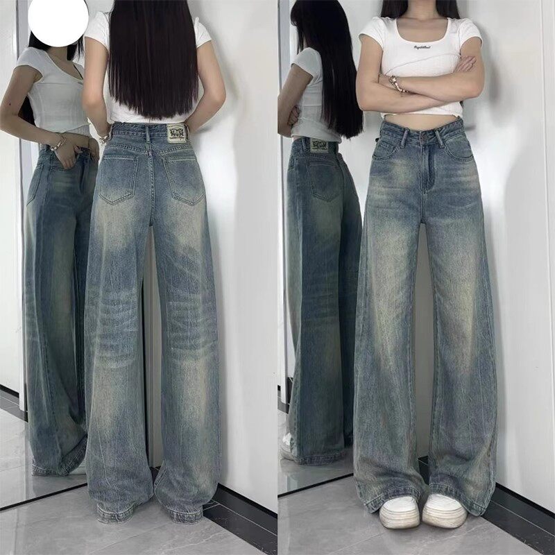美式复古阔腿牛仔裤女2026新款高腰显瘦宽松垂感不贴腿微喇拖地裤