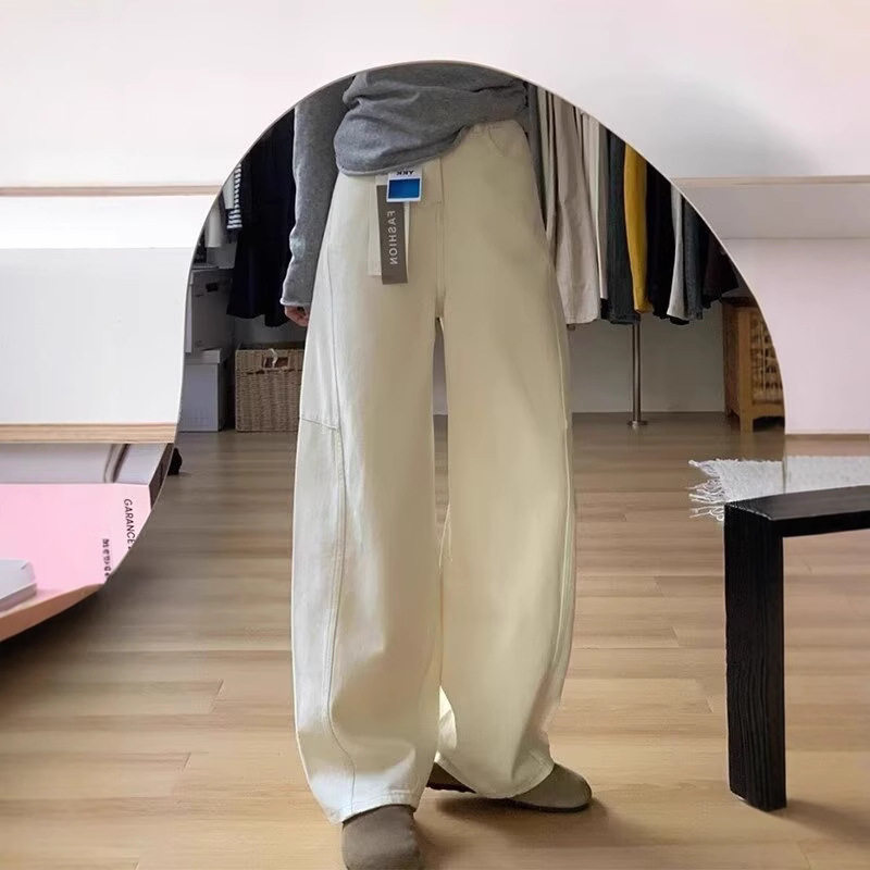 阔腿弯刀牛仔裤女春季新款高腰百搭显瘦宽松小个子窄版香蕉镰刀裤