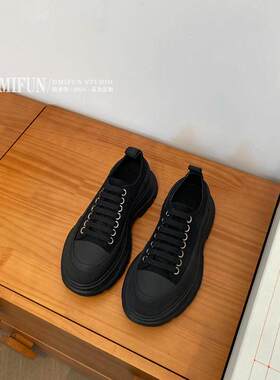 KAPIIT【专柜同款 】黑武士~帆布鞋女增高厚底休闲情侣黑色老爹鞋