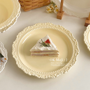 复古法式甜品盘ins风餐具盘子高级感餐盘陶瓷菜盘奶油风蛋糕碟子