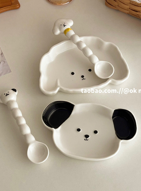 可爱ins风小狗盘家用餐具水果沙拉蛋糕陶瓷盘点心碟子早餐盘托盘