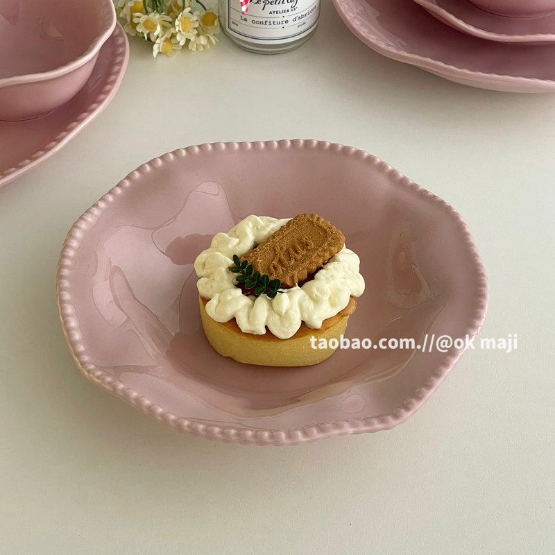 高颜值ins珠边盘子家用餐具盘碗套装陶瓷餐盘碟子菜盘水果甜品盘