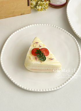 法式甜品盘高级感复古精致甜品盘子下午茶西点白色陶瓷甜品餐盘