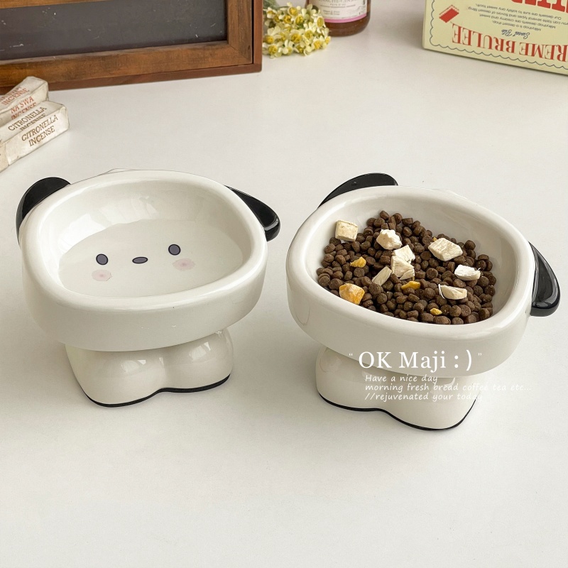 大容量高脚护颈釉下彩陶瓷宠物碗