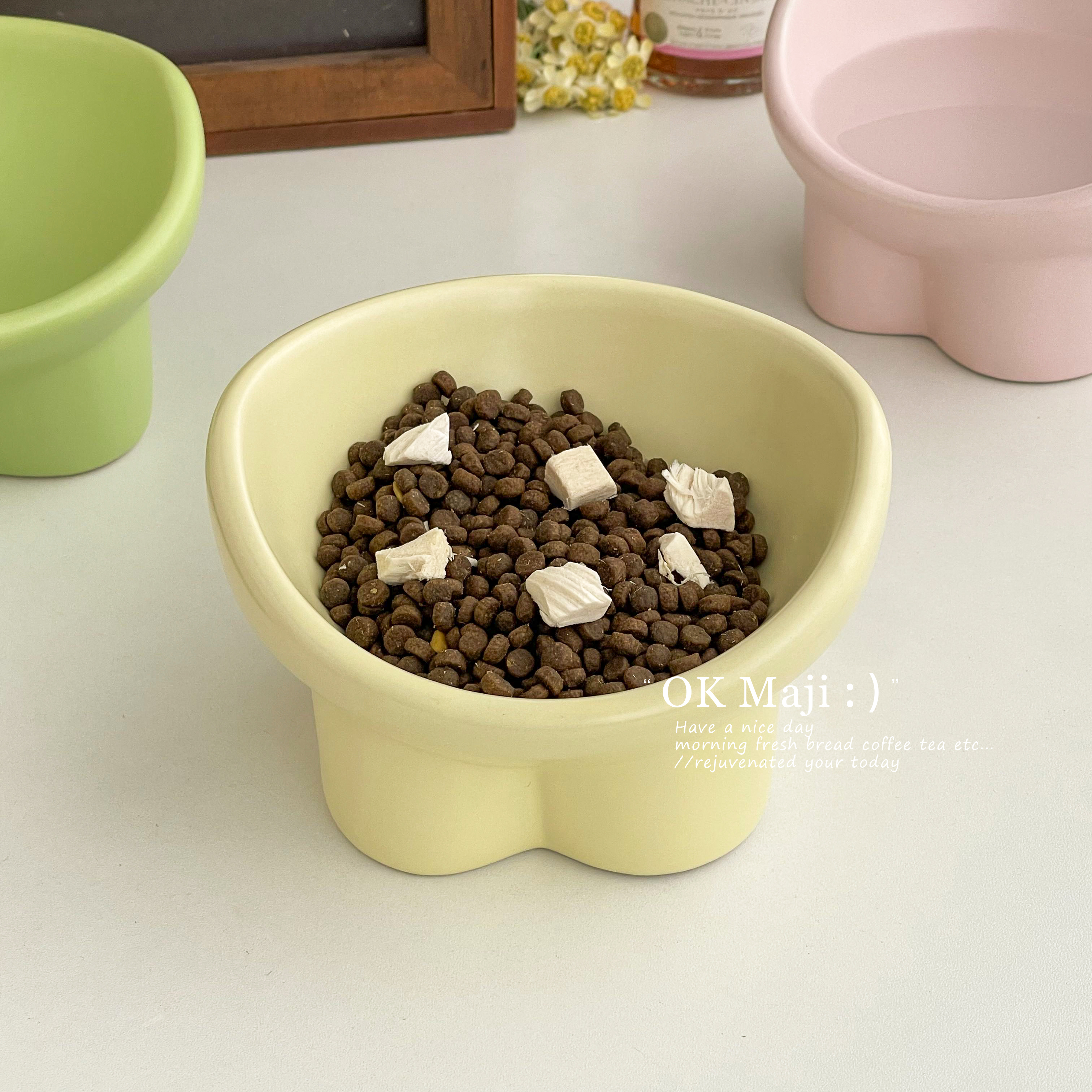 大口径高脚斜口陶瓷猫碗