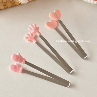 ok maji吃零食神器 可爱硅胶小手掌迷你不锈钢冰块夹方糖零食夹子