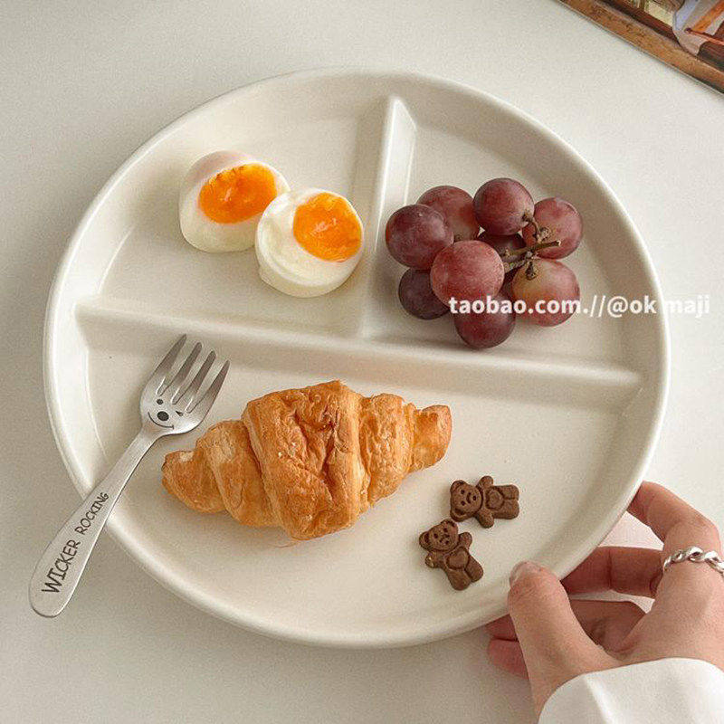 211分格餐盘大人减脂减肥专用分餐盘陶瓷一人食早餐盘三格盘子 - 实物图