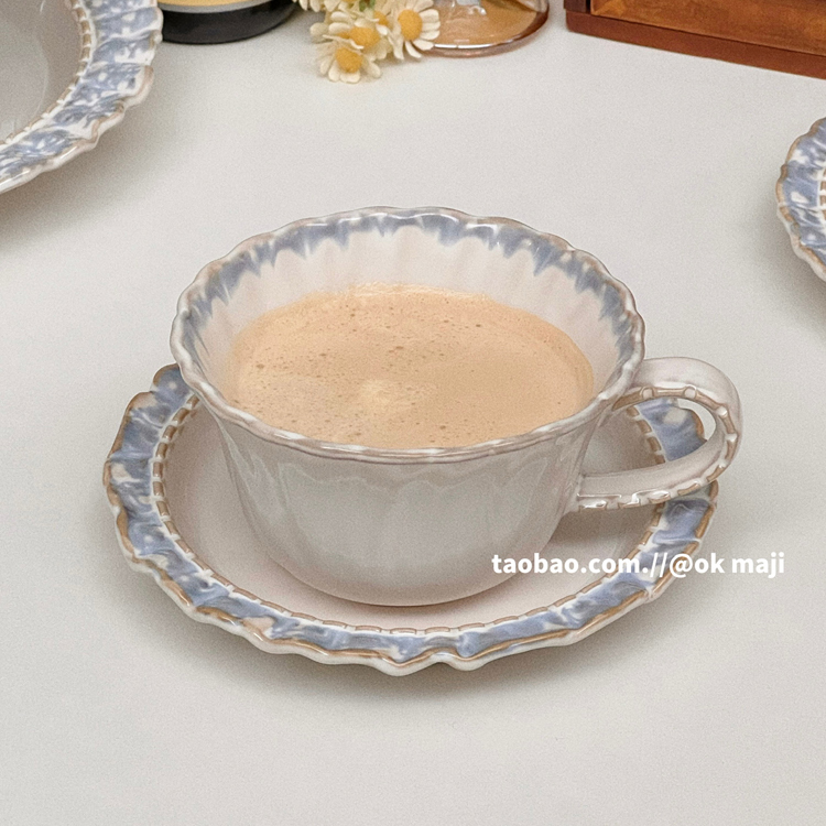 ok maji高级感小众陶瓷杯碟套装下午茶咖啡杯水杯甜品盘子早餐杯