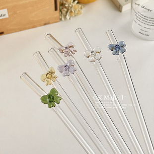 可爱透明玻璃吸管可重复使用饮管弯头吸管咖啡吸管耐高温喝水吸管