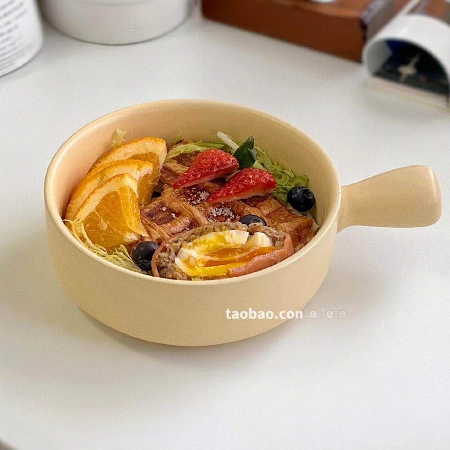 ok maji陶瓷手柄碗ins风餐具家用烤碗火鸡面汤碗带盖吃泡面专用碗