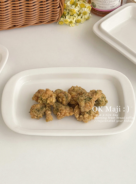 精致小吃盘白色长方形轻奢高级感陶瓷蛋糕盘子下午茶西点甜品盘