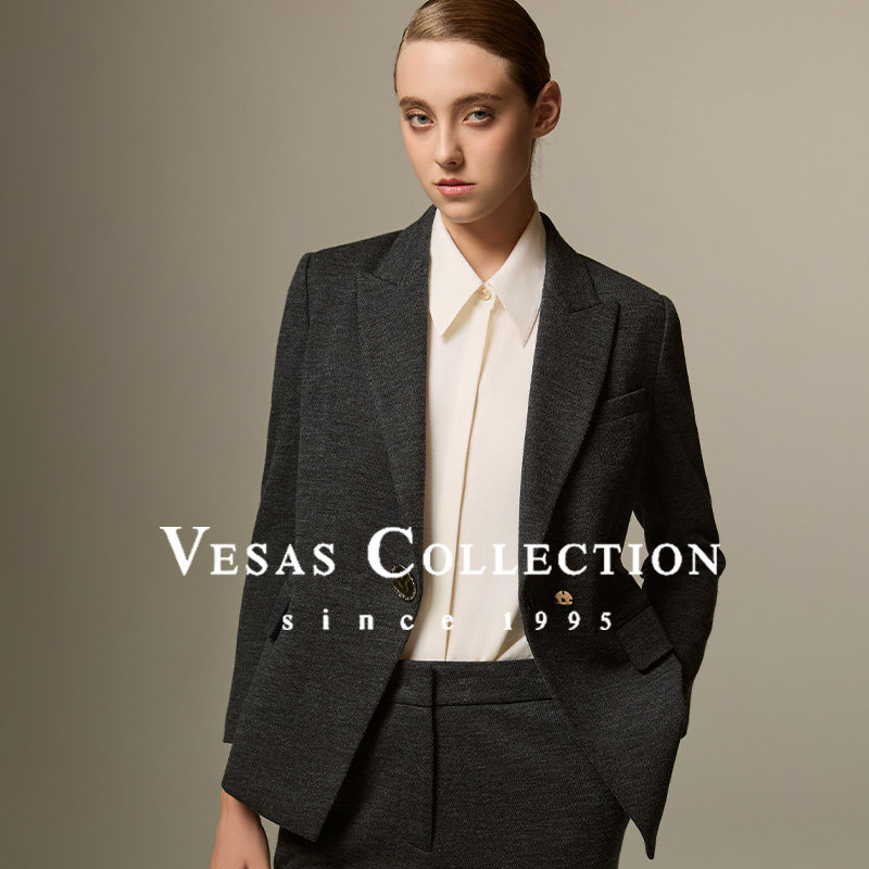 Vesas Collection静奢灰色羊毛混纺Jersey面料西装上衣J1116