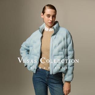 保暖绗缝轻薄宽松短款 时尚 蓝色羽绒服N0217 Collection新款 Vesas