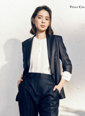 vesas唯尚女装职业正装黑色气质西服外套夏季新款通勤商务西装