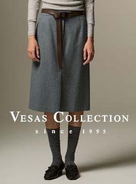 Vesas Collection S0726 灰色经典通勤半身裙