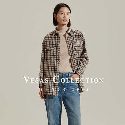 经典时尚复古灰色格纹上衣