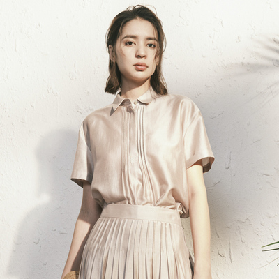 唯尚修身通勤短袖抽褶