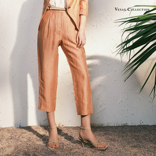夏季 裤 亚麻职业直筒西裤 高级感气质西装 微喇长裤 唯尚女装