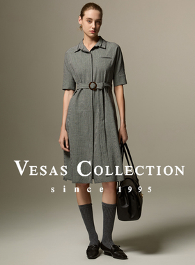 Vesas Collection D1270 假日系列格纹衬衣领连衣裙