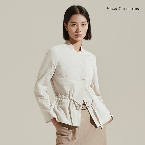 唯尚女装复古压褶拼接衬衫2025年夏季新款上衣VS233A030318