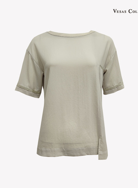 Vesas Collection 唯尚女装 有型显瘦 圆领微松短袖白色T恤