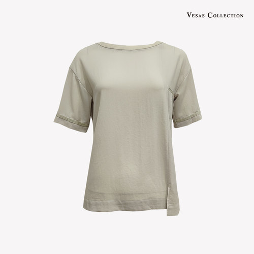 Vesas Collection 唯尚女装 有型显瘦 圆领微松短袖白色T恤