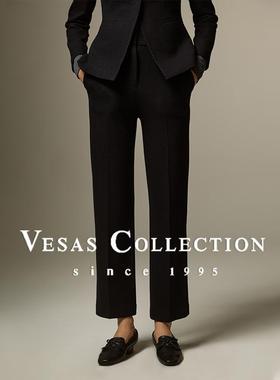 Vesas Collection冬季新款时尚经典高级黑色修身西装裤子T1120