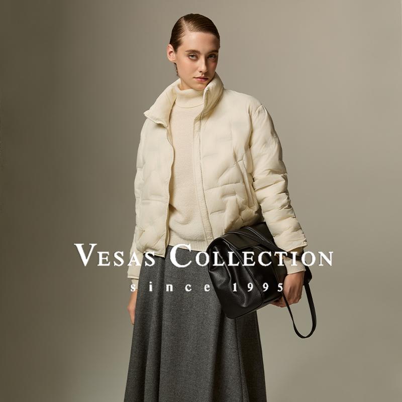 Vesas Collection新款时尚保暖绗缝轻薄宽松短款白色羽绒服N0218