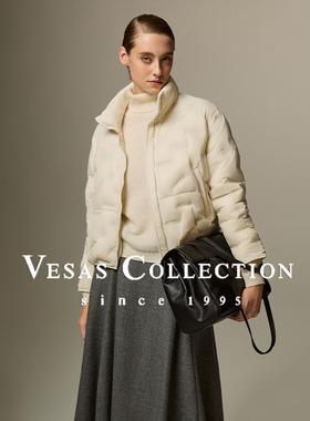 Vesas Collection新款时尚保暖绗缝轻薄宽松短款白色羽绒服N0218