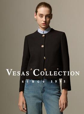 Vesas Collection J1135黑色精仿毛呢小香风上衣