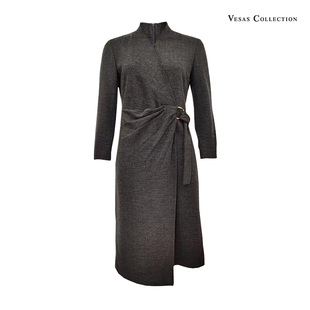 撞线压褶低腰廓形连衣裙 磨毛褶皱 唯尚女装 连衣裙艺术气质