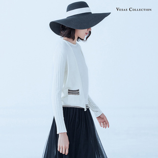 春款 精纺羊绒 包扣针织衫 圆领正肩长袖 唯尚女装 开衫 毛衫