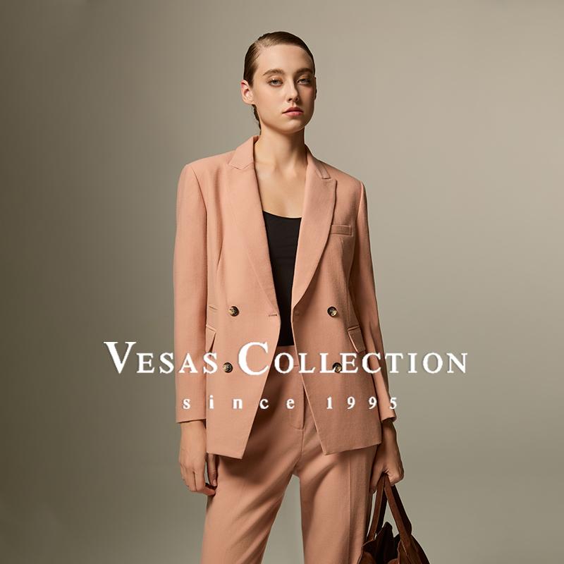 奶油粉褐色西装女士修身上衣