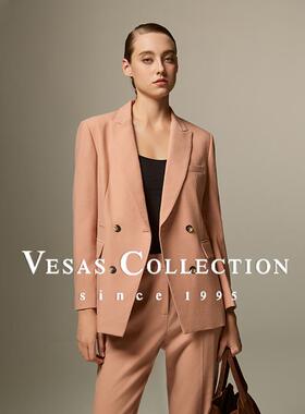 Vesas Collection冬季新款奶油粉褐色西装女士修身上衣J1155