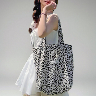 小个子韩式帆布包慵懒风豹纹女学生大容量休闲手提单肩托特包小众