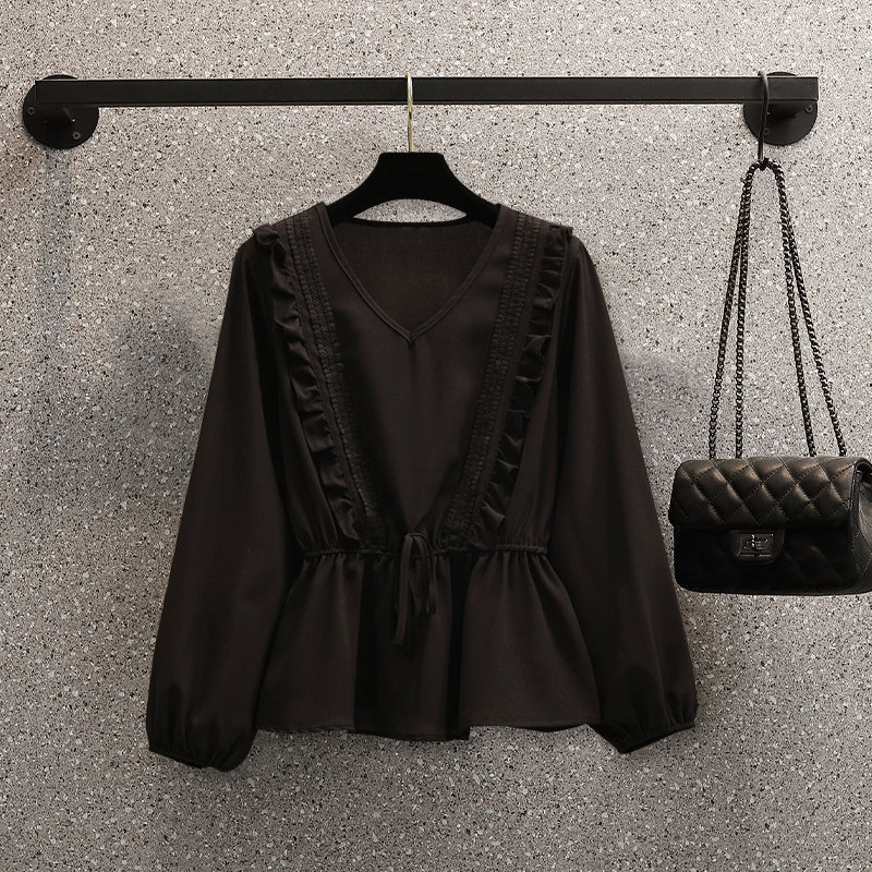 2022 봄과 가을 새로운 한국 스타일 세련된 쉬폰 탑 여성 허리 슬리밍 및 연령 감소 플레어 바지 투피스 세트