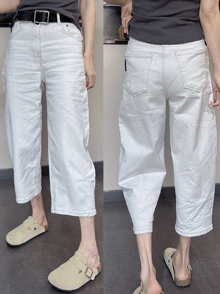时尚休闲 大尺码牛仔裤女夏季薄款24新款梨型身材显瘦百搭九分阔
