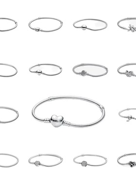 潘家风格925纯银手链基础可串珠子银串珠diy配件爱心满钻蛇骨链女