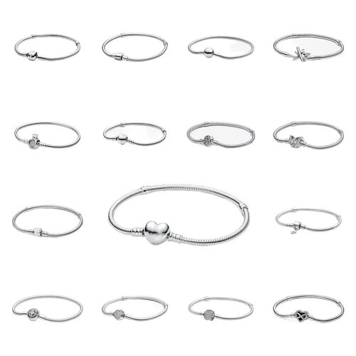 潘家风格925纯银手链基础可串珠子银串珠diy配件爱心满钻蛇骨链女