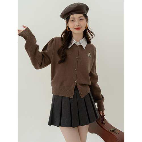 假两件polo领针织开衫毛