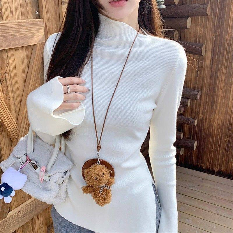 高级感修身开叉针织打底