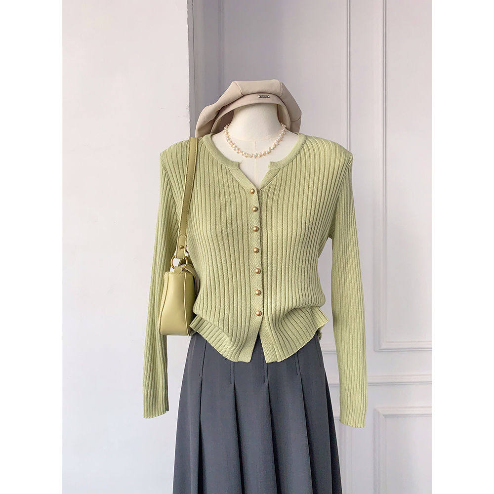 韩系温柔风气质V领纯色针