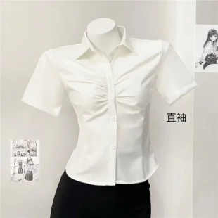 显胸大收腰纯白衬衫 小众制服欲学院风学院风短袖 辣妹 jk衬衫 法式
