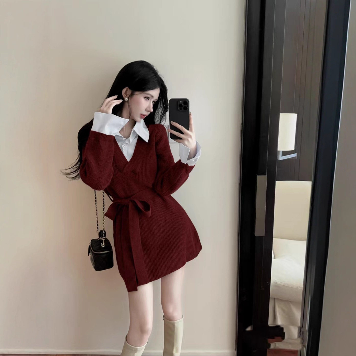 慵懒风高级感假两件绑带