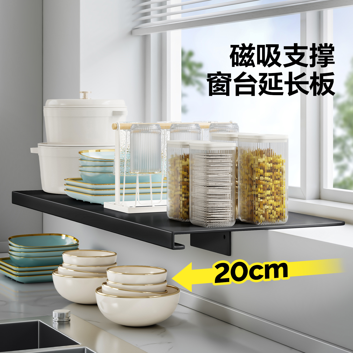 窗台加宽延长隔板磁吸支撑置物架