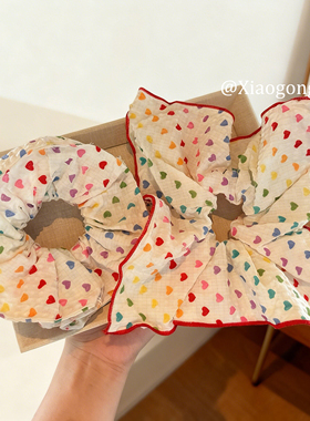 彩色爱心波点方巾大肠发圈女韩系高级感马尾低百搭超大头绳发饰潮