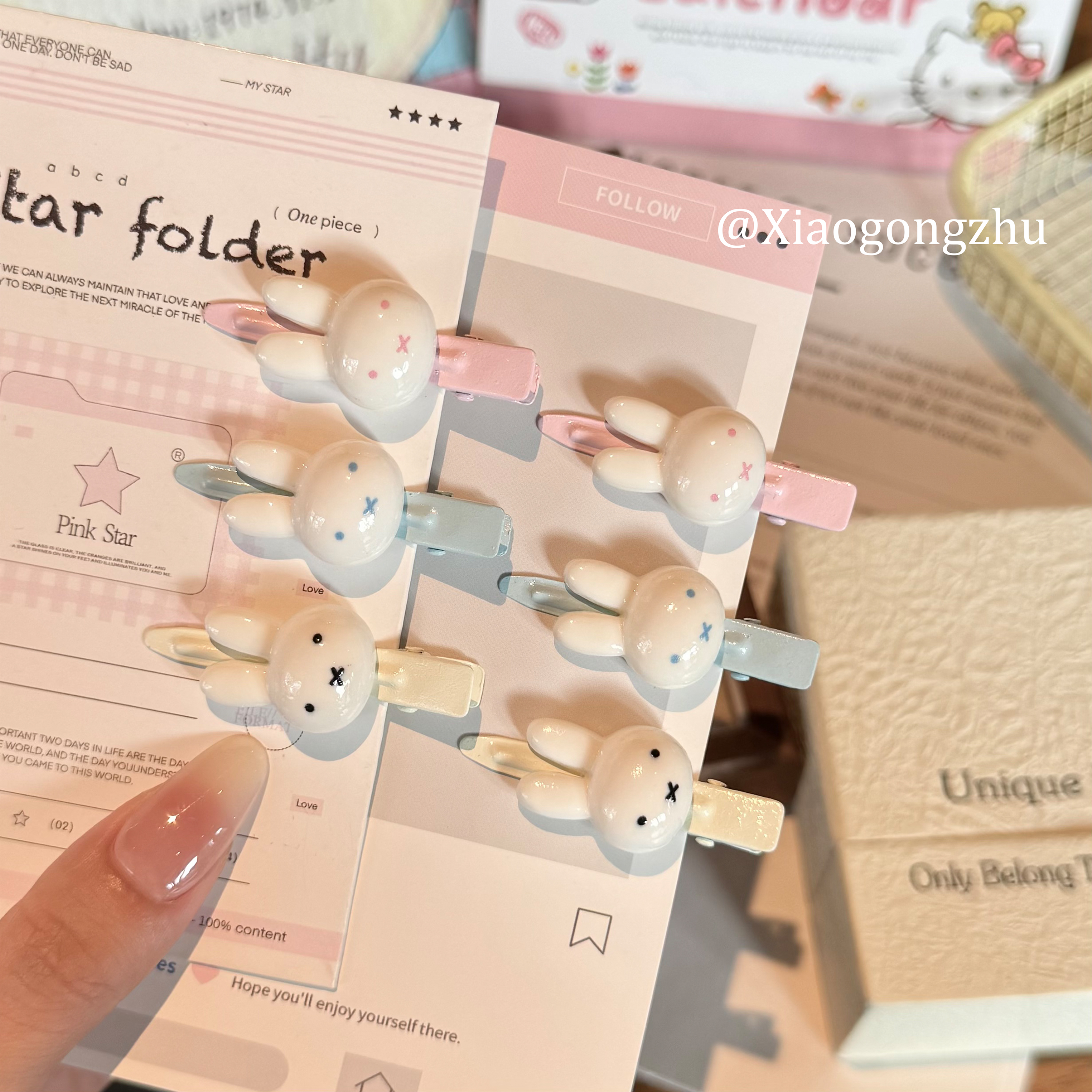 可爱米菲兔短夹女侧边刘海碎发夹